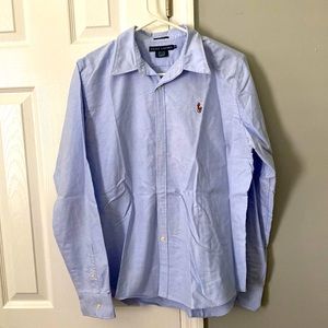 Ralph Lauren Women’s blue slim fit button down shirt, like new, size 14